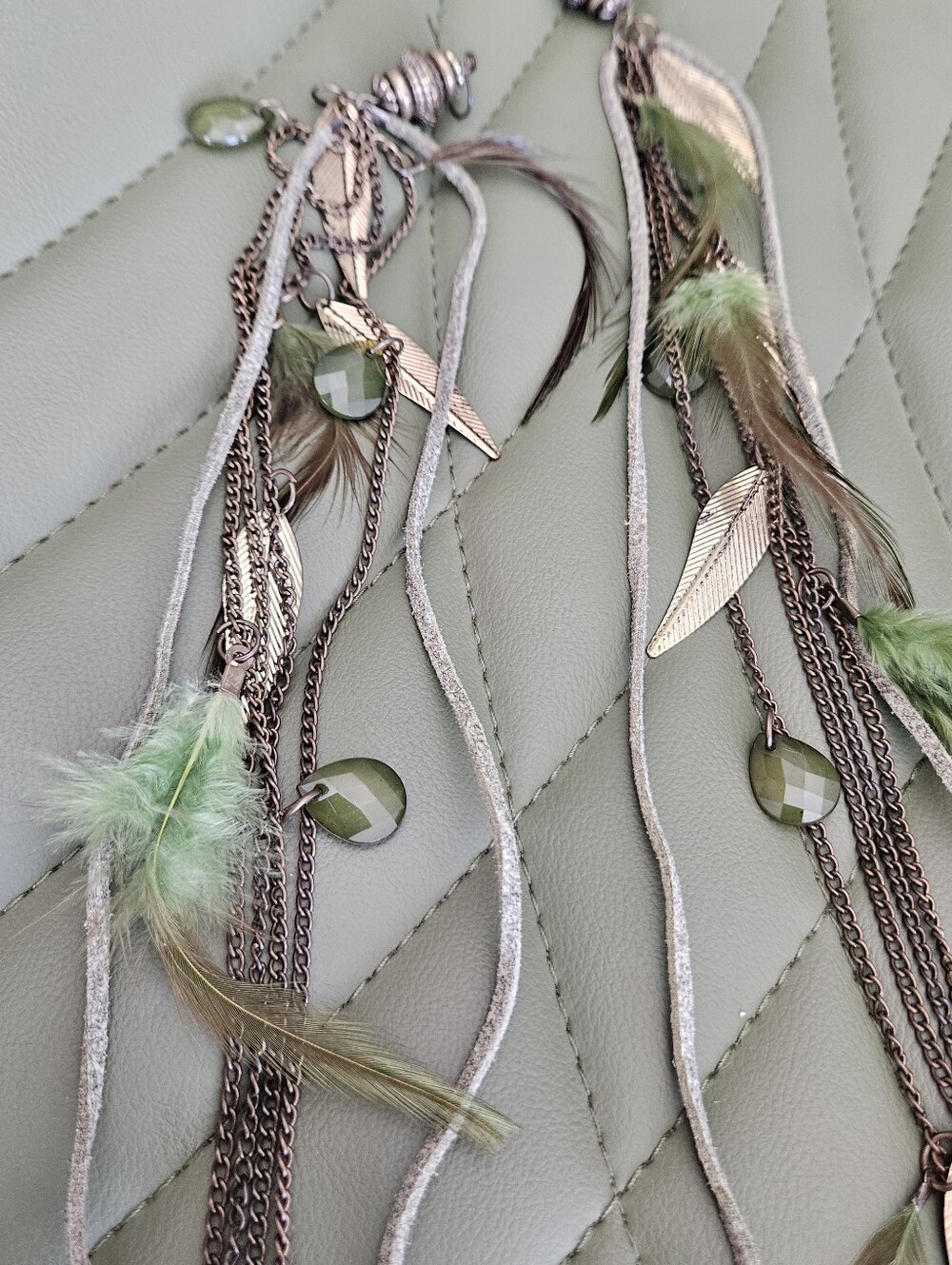 Bohemian Feather and Chain Extra Long Earrings